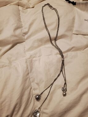 Lia Sophia Silver-Tone Layered Necklace with Crystal and Pearl Charms